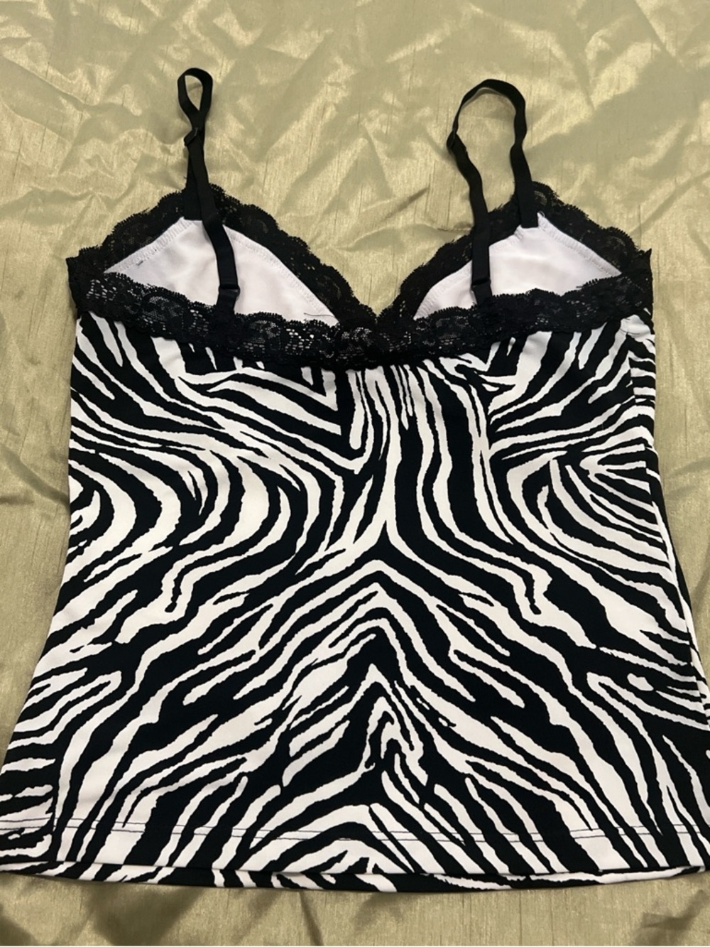 White House Black Market Black and White Zebra Lace-Trim Camisole